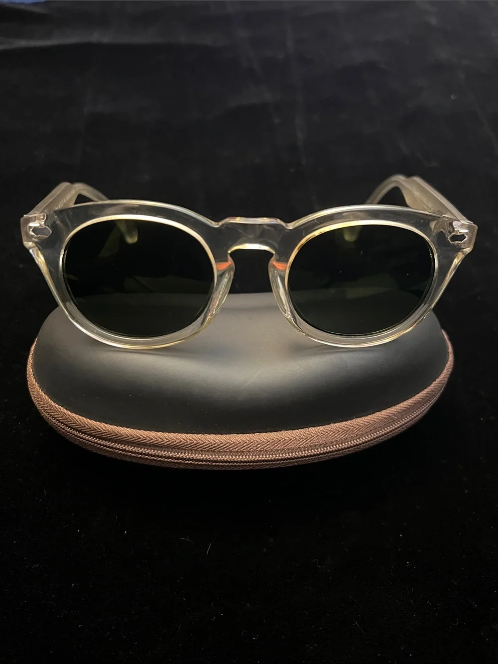PANACHE PAUL Clear Frame Round Sunglasses with Dark Lenses - Men Accessories